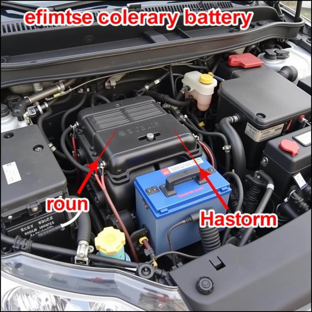 Locating the auxiliary battery in the 2018 Chrysler Pacifica engine compartment.