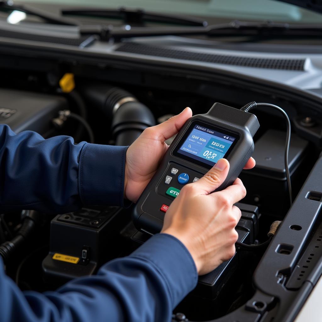 Mechanic Using a Diagnostic Scanner on a Car