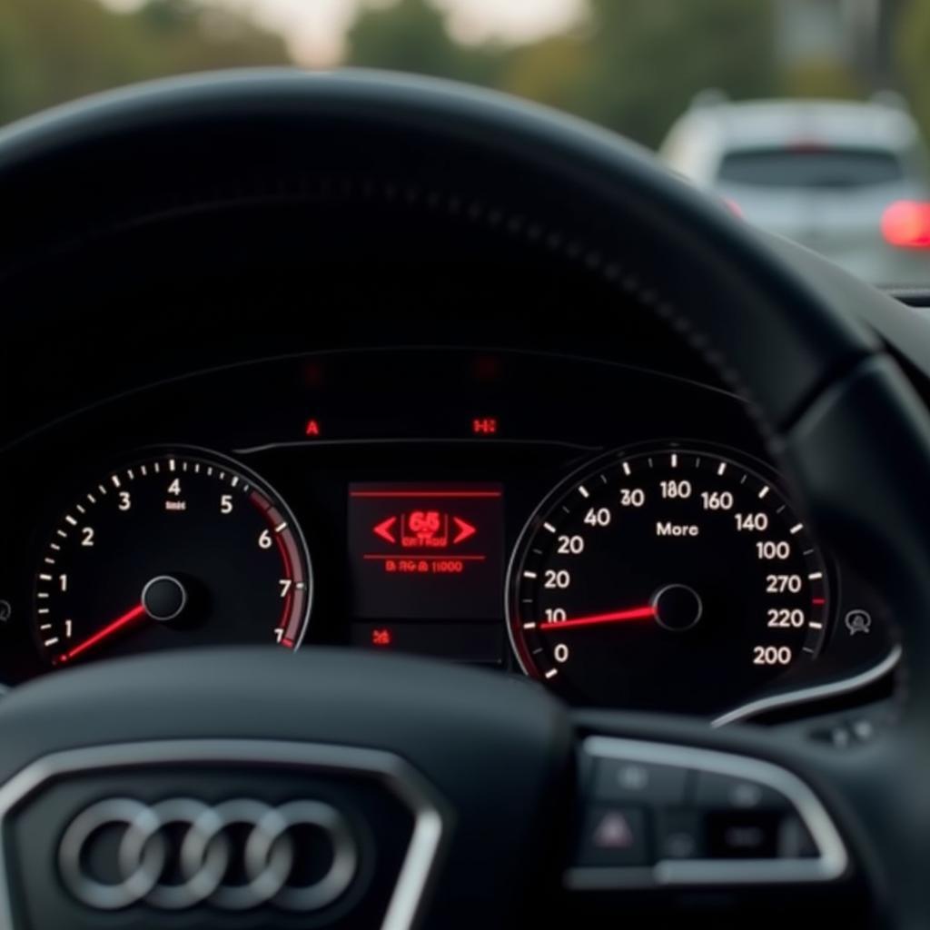 Audi A4 dashboard showing the brake warning light illuminated