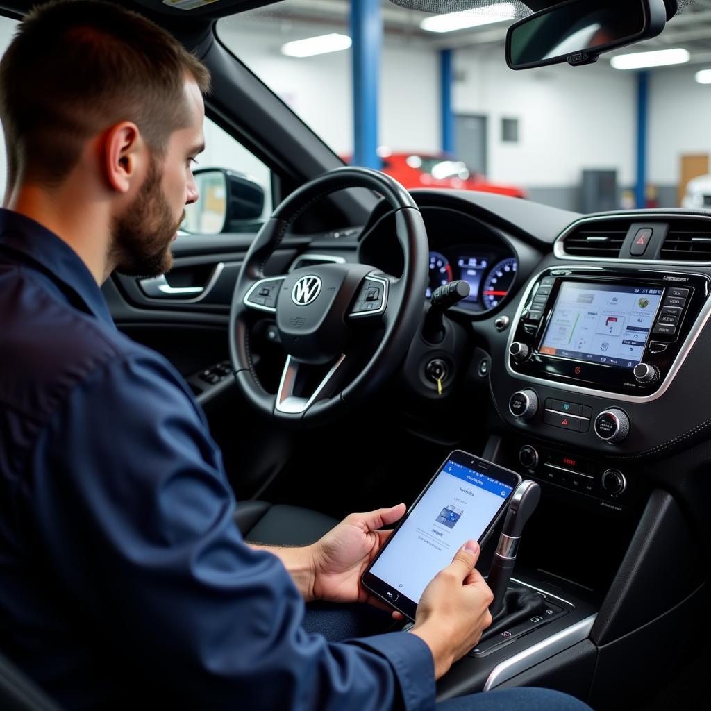 Technician Diagnosing Bluetooth Issue