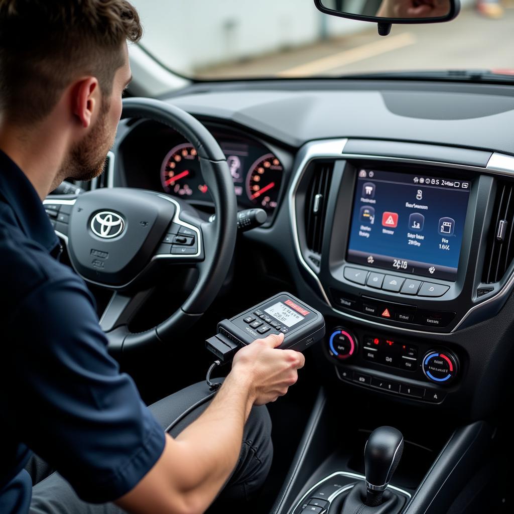 Automotive Technician Diagnosing Car Radio