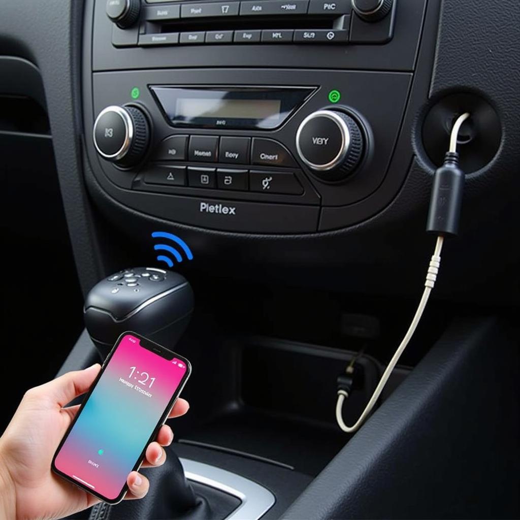 Bluetooth Car Radio Aux Adapter in Use