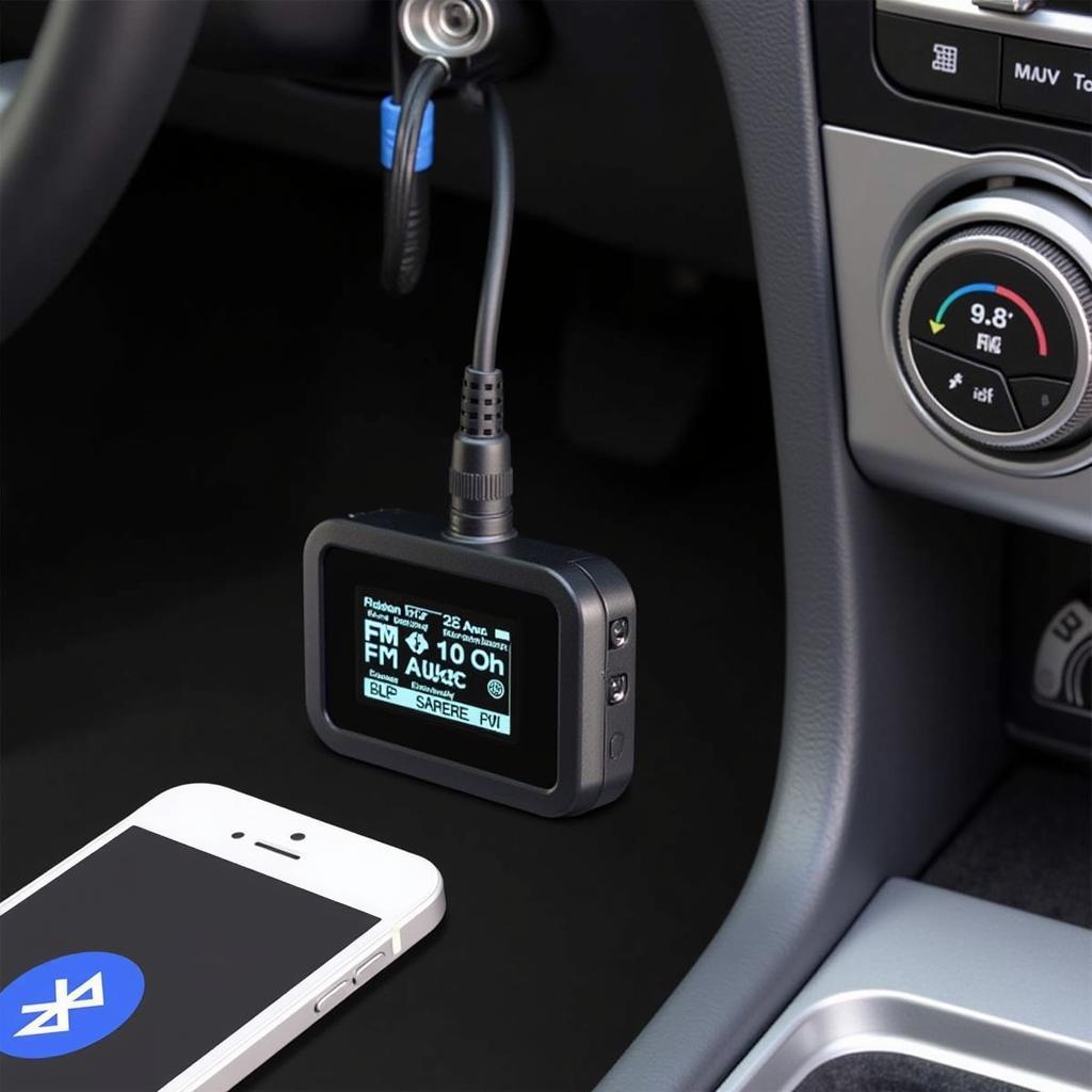 Bluetooth FM Transmitter Connected to Car Stereo