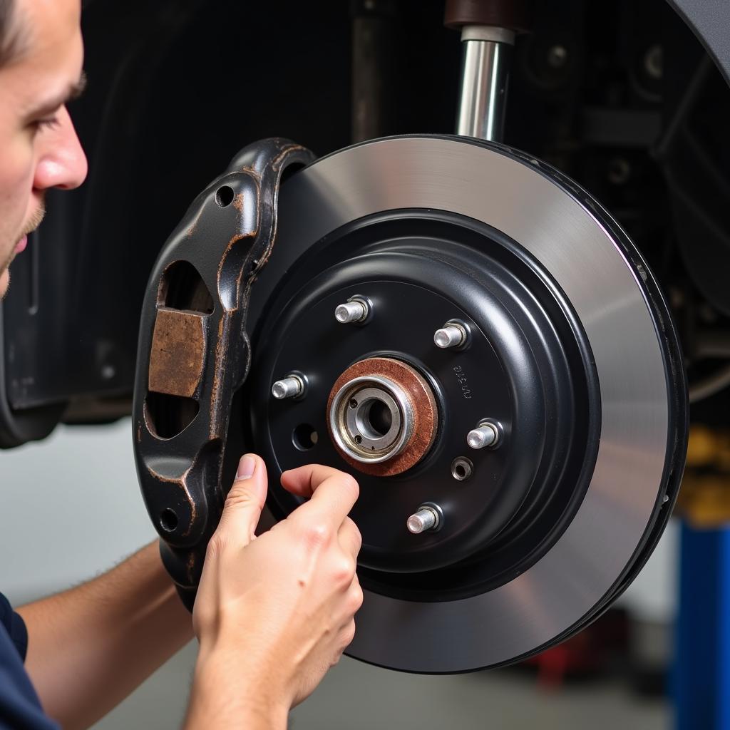 Mechanic Inspecting Brake Pads