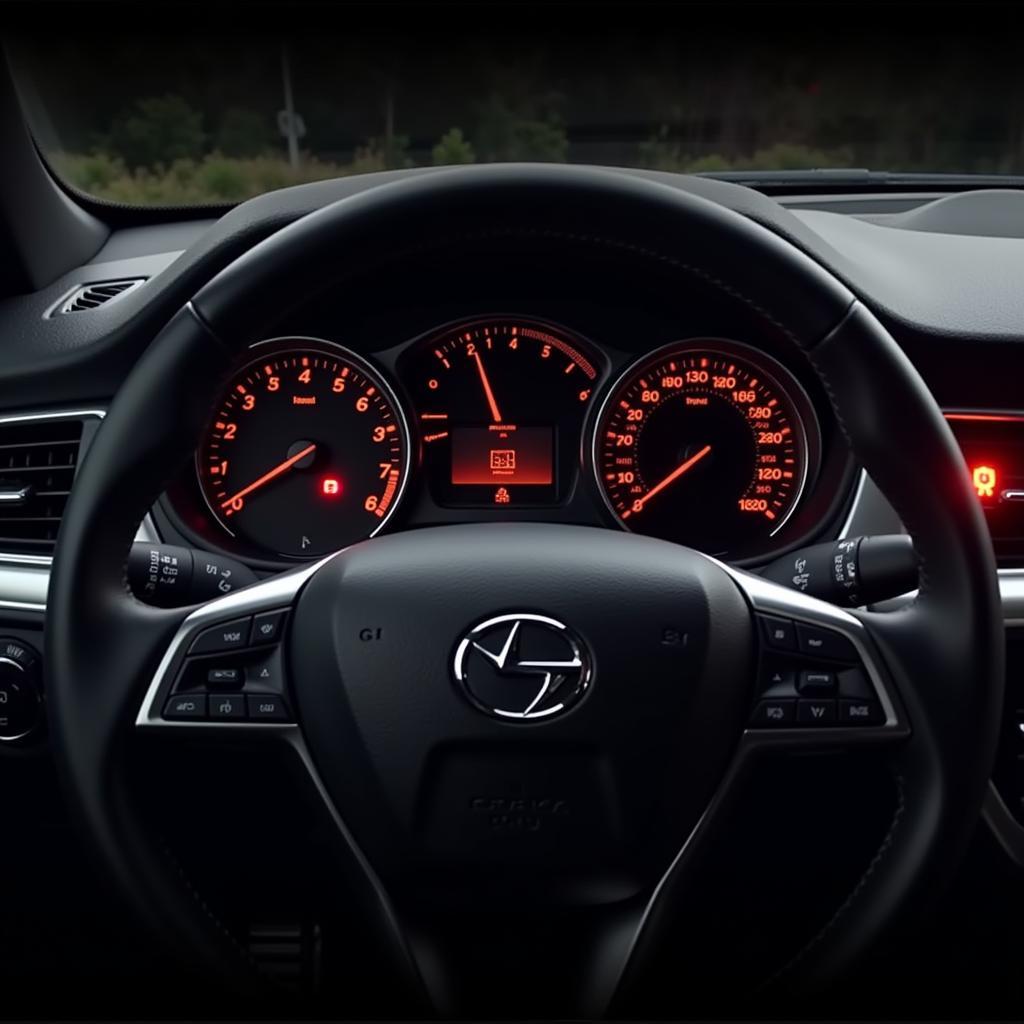 Brake Warning Light Illuminated on Car Dashboard