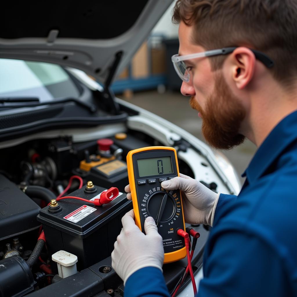 Inspecting a car battery for clicking noises