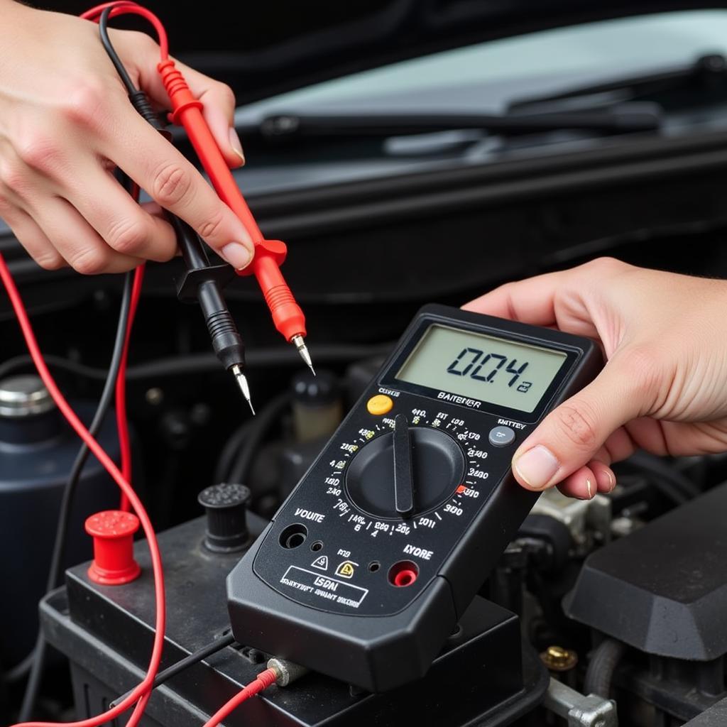 Testing a car battery with a multimeter