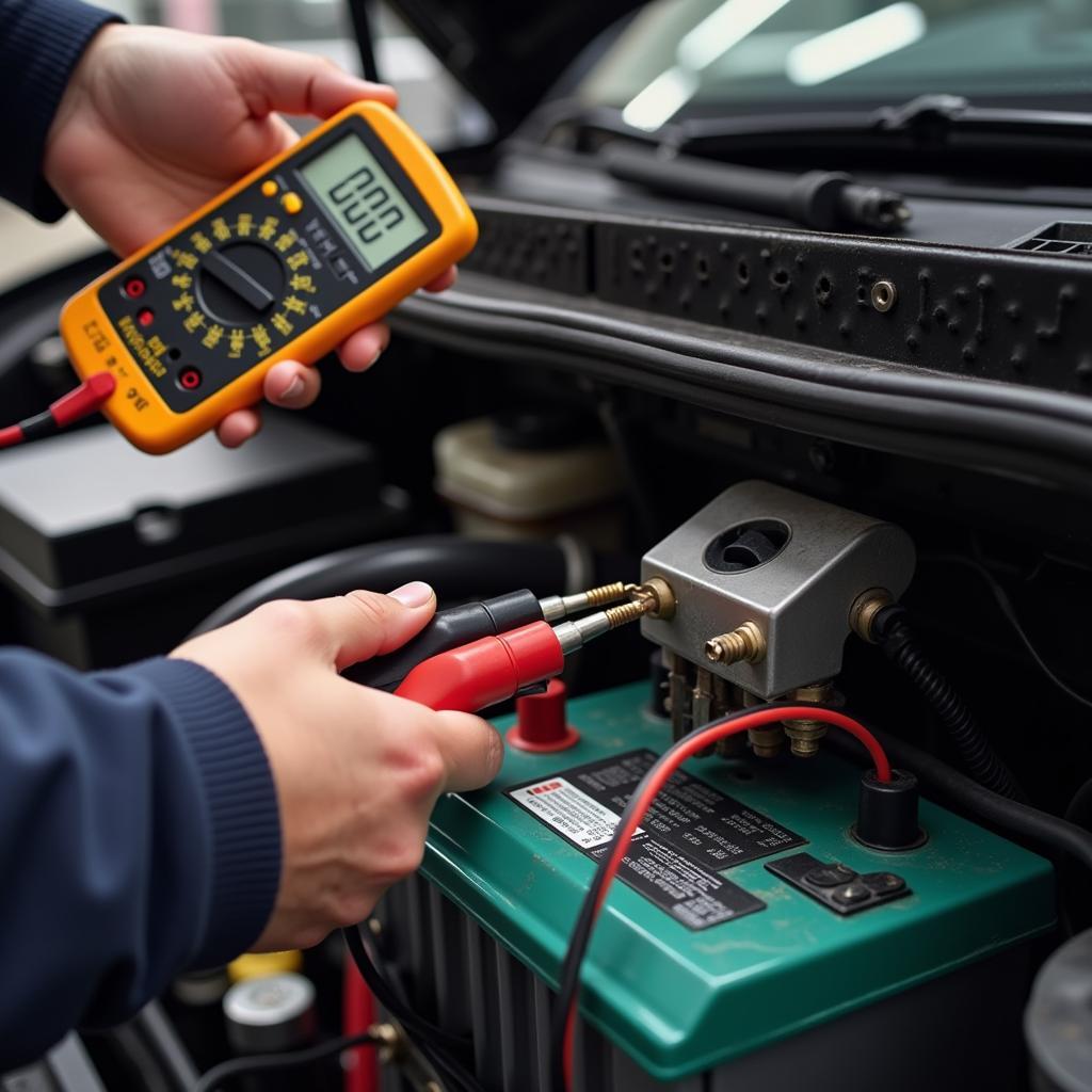 Testing a car battery with a multimeter