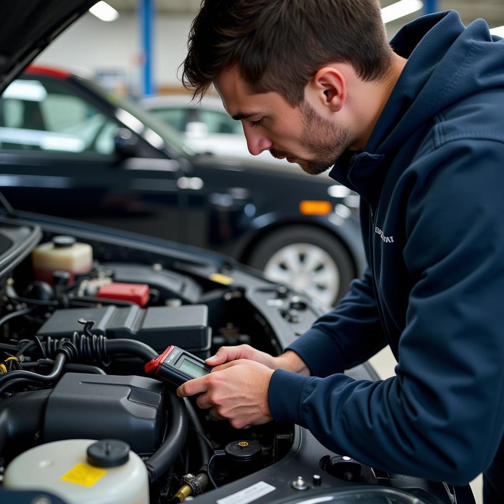 Car Mechanic Checking Engine