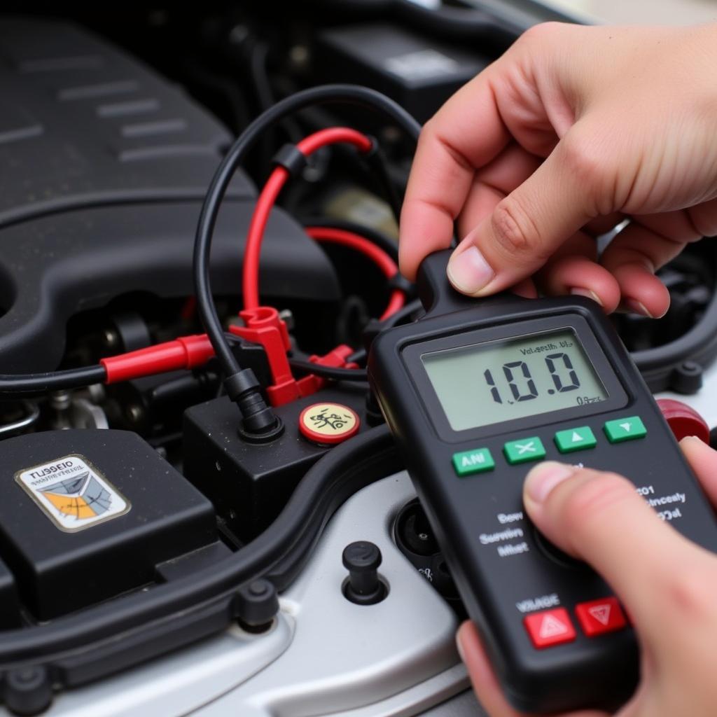 Checking car battery with multimeter