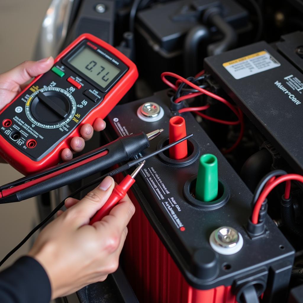 Checking Car Battery Voltage with Multimeter