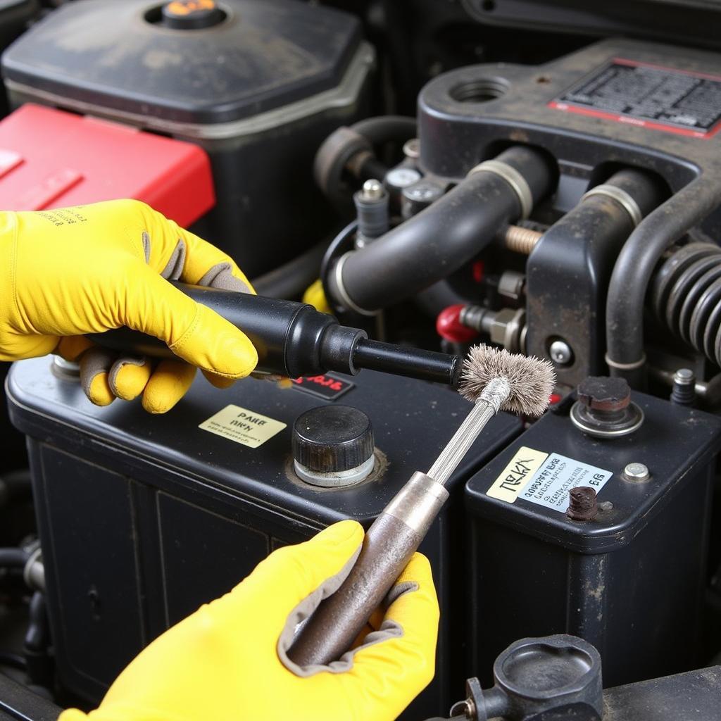 Cleaning Battery Terminals with a Wire Brush