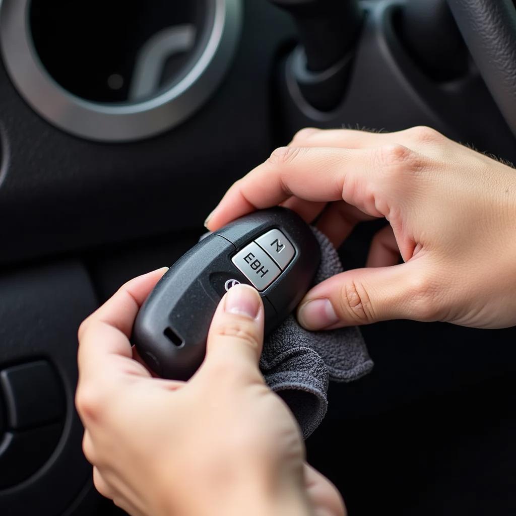 Cleaning a Toyota Key Fob Cover with a Damp Cloth