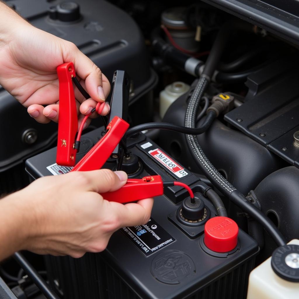 Connecting jumper cables to a dead car battery