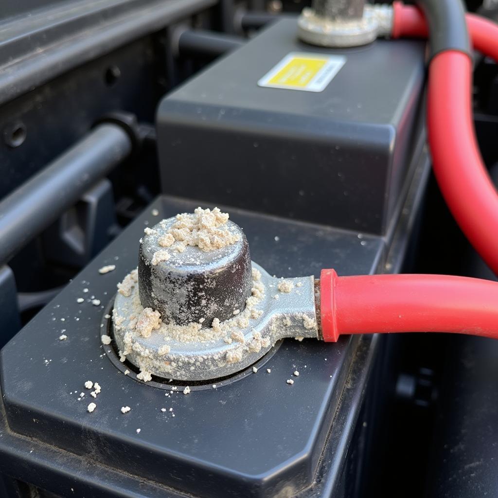 Corroded car battery terminals close up