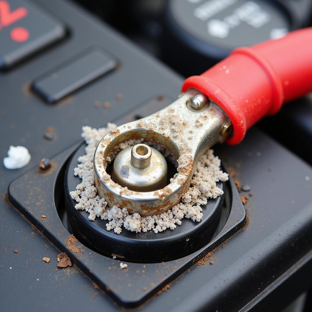 Corroded car battery terminals close up