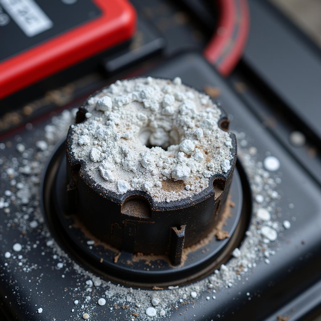 Corroded Car Battery Terminals Close Up