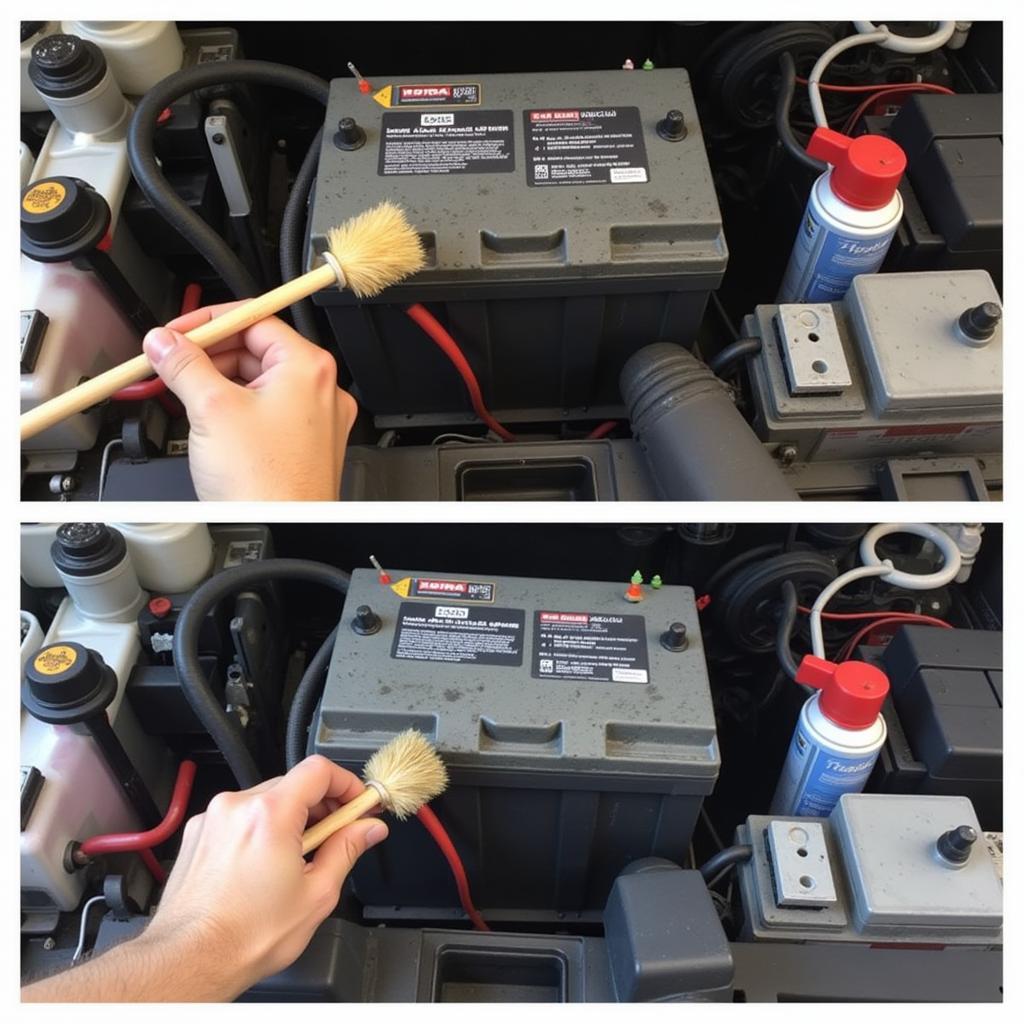 Cleaning the battery terminals of a Honda CRV