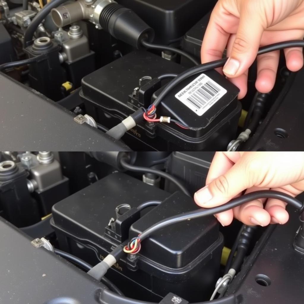 Damaged Wiring Causing Car Start Failure: A frayed wire near the battery terminal causing a short circuit and preventing the car from starting after a battery replacement.