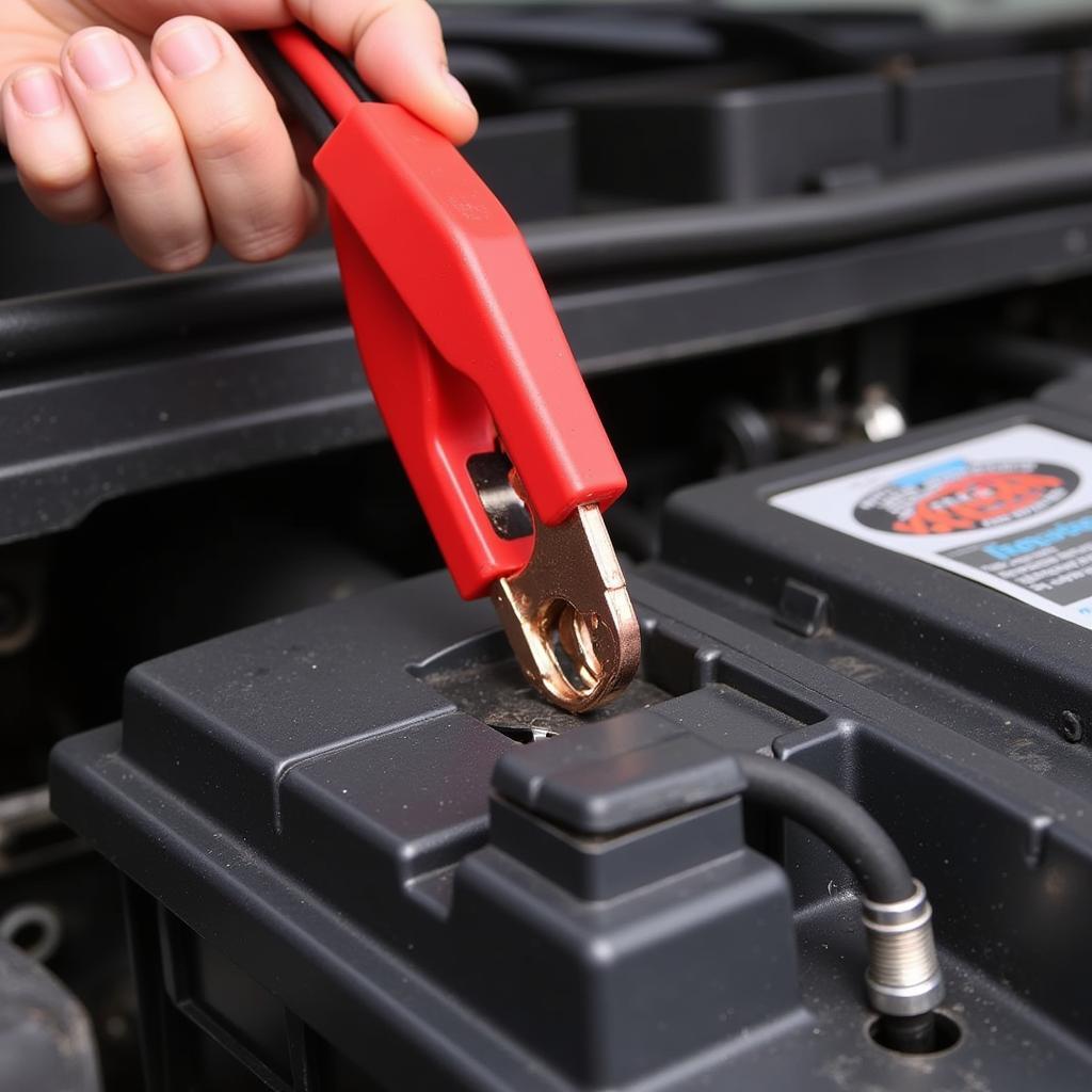 Connecting jumper cables to a dead car battery