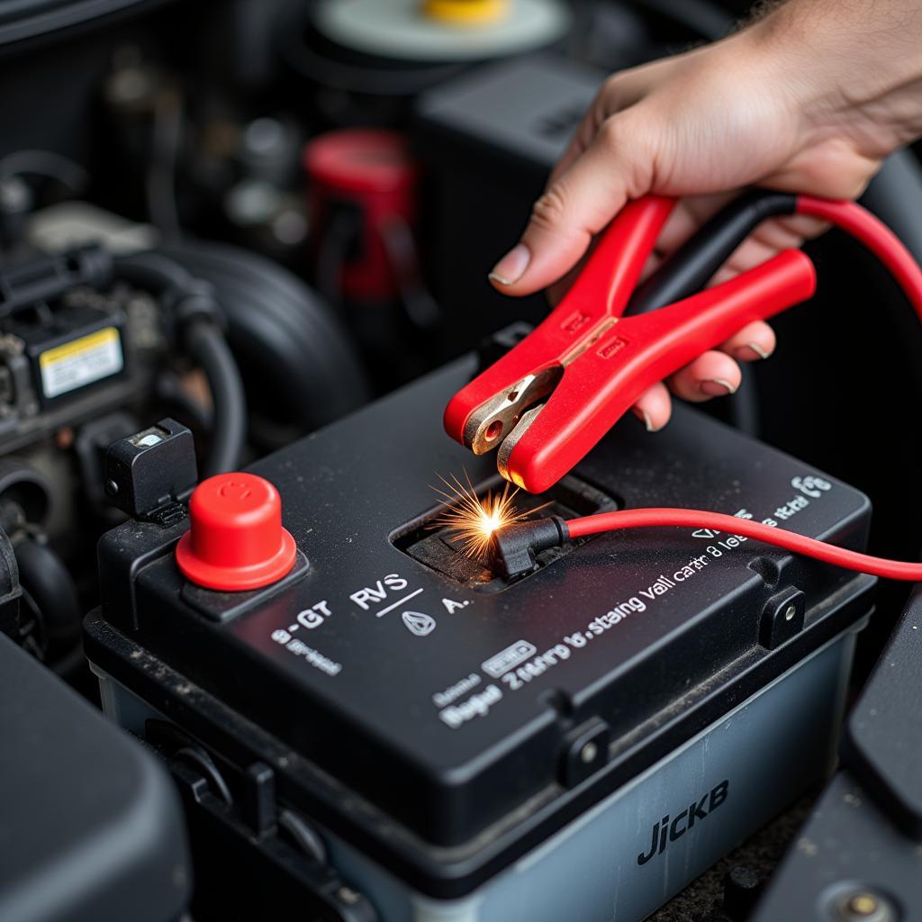 Car Battery Jump Start with Jumper Cables