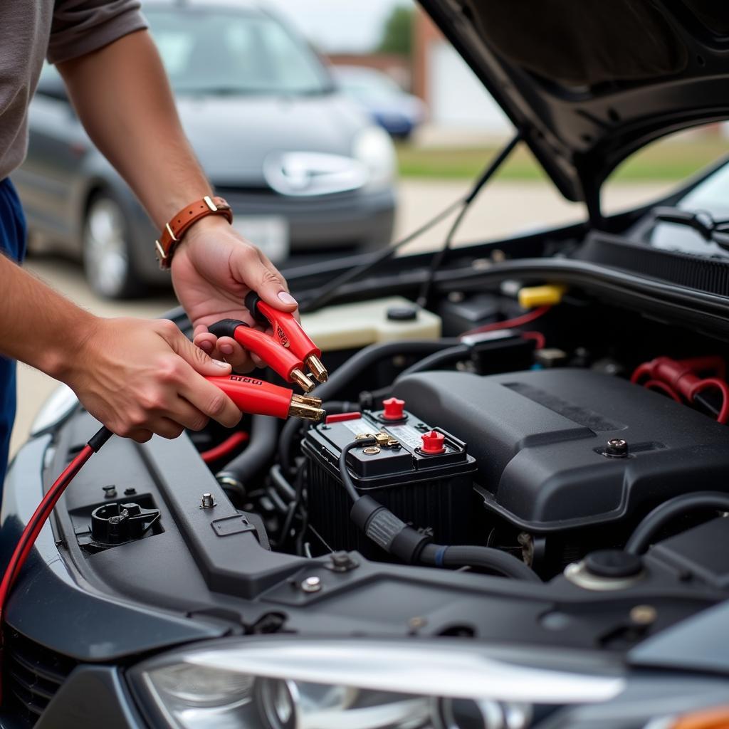 Jump starting a drained car battery