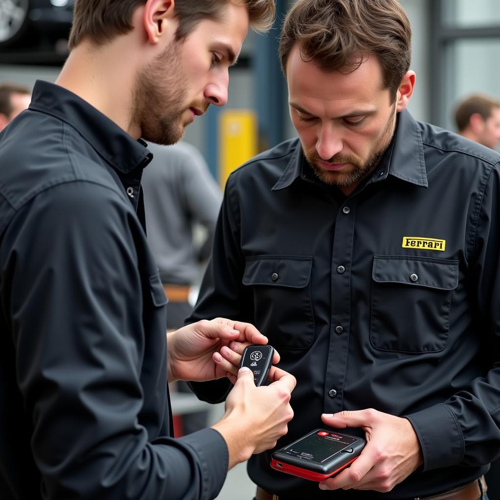 Ferrari Technician Diagnosing Key Fob Issue