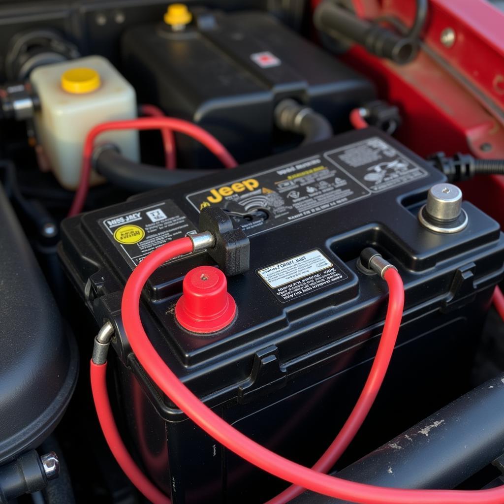 Jeep with dead battery and jumper cables