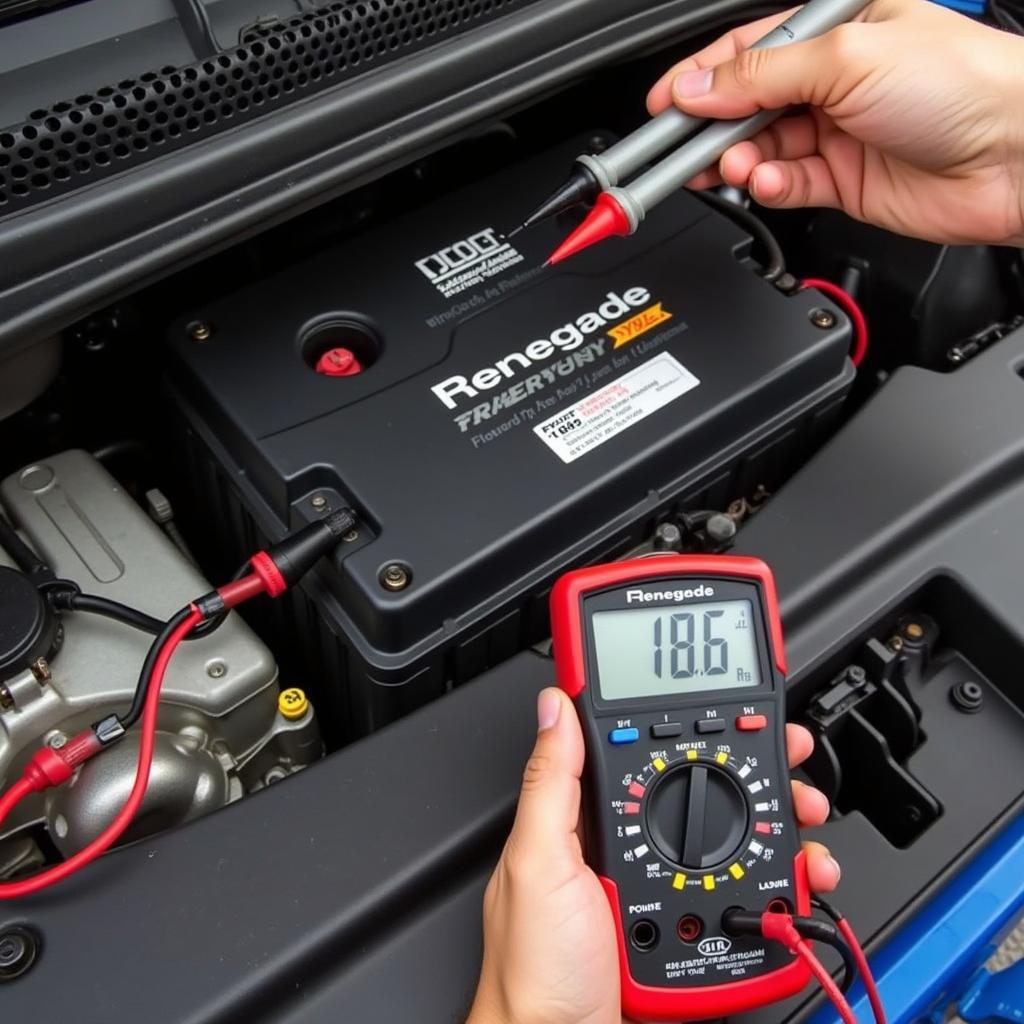 Testing a Jeep Renegade Battery - Showing the process of testing a car battery with a multimeter.