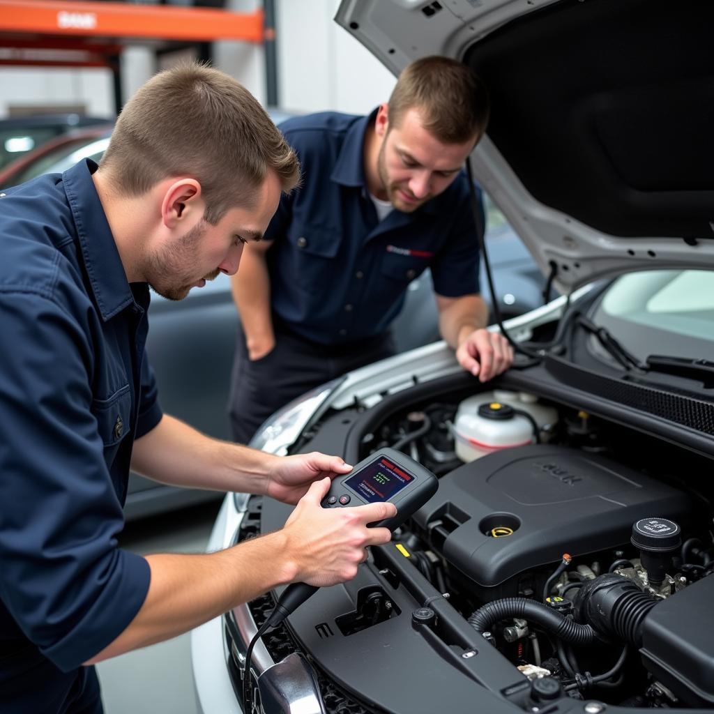 Mechanic Diagnosing Car Starting Problem