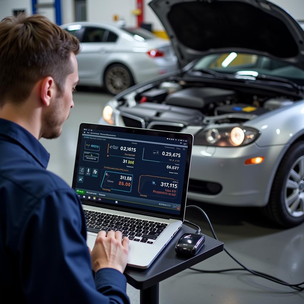 Mechanic Performing Remote Car Diagnostics