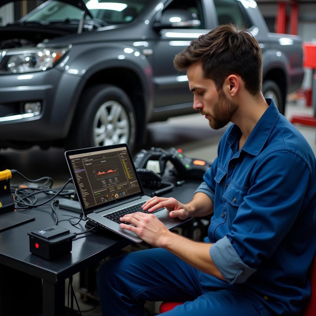 Mechanic Performing Remote Car Diagnostics