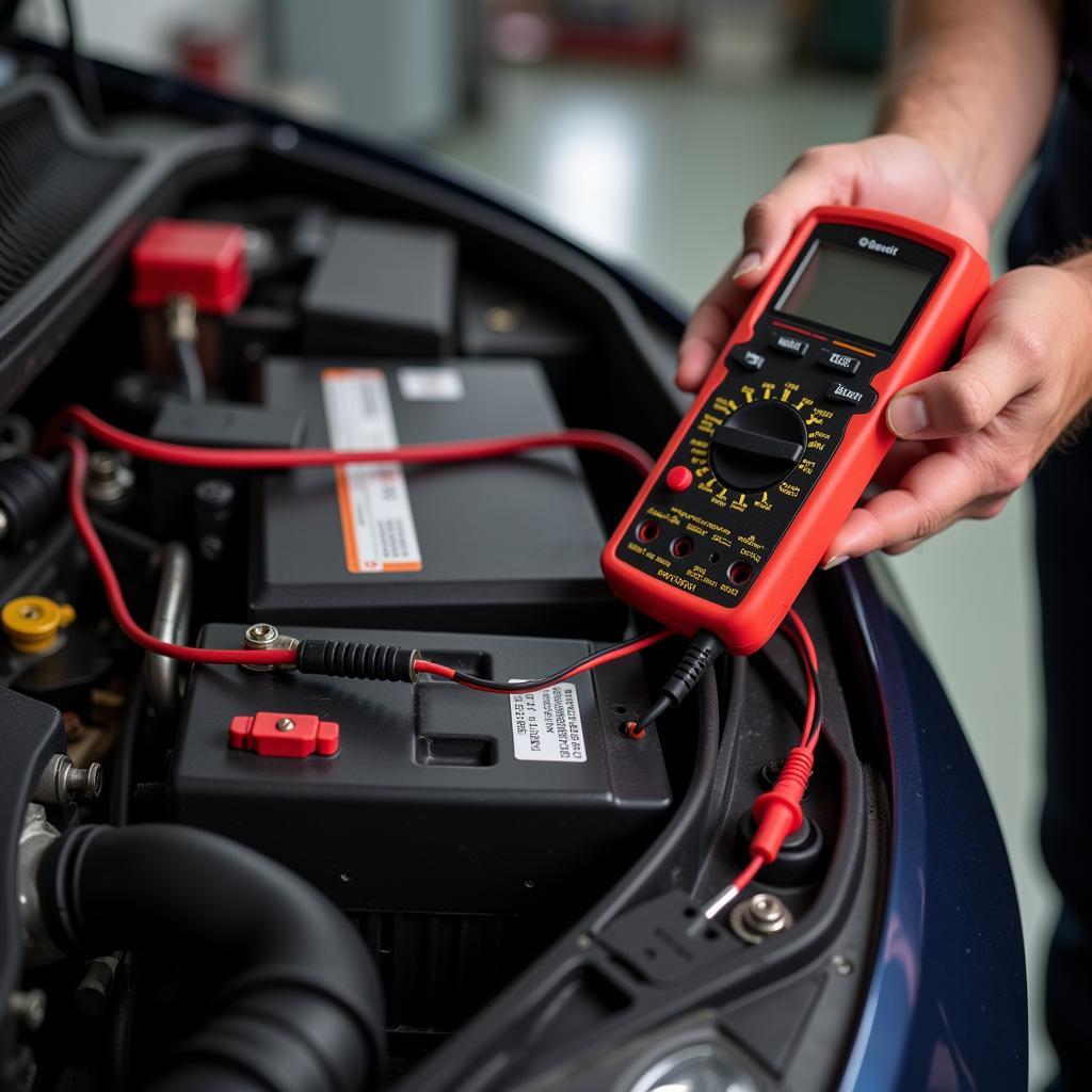 Mechanic Testing a Car Battery