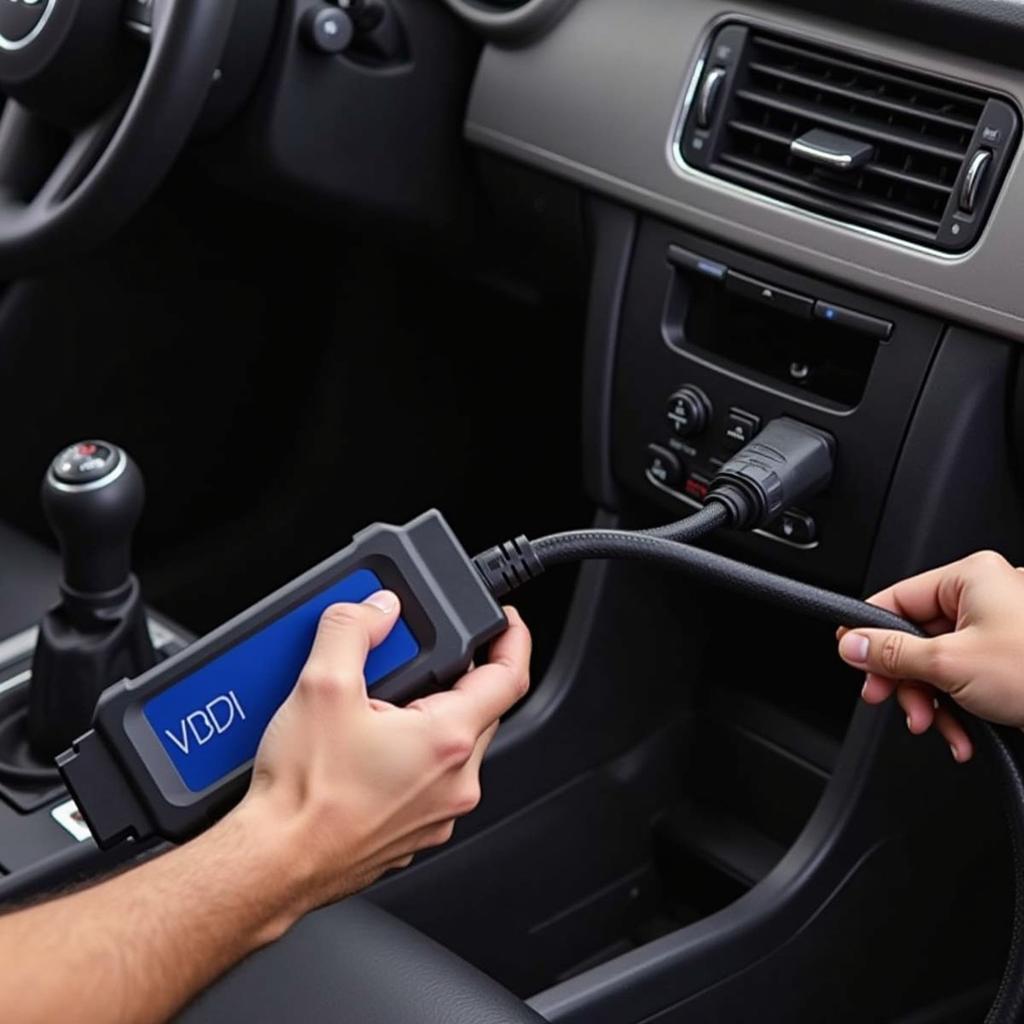 Mechanic Using the VCDS Scan Tool on an Audi