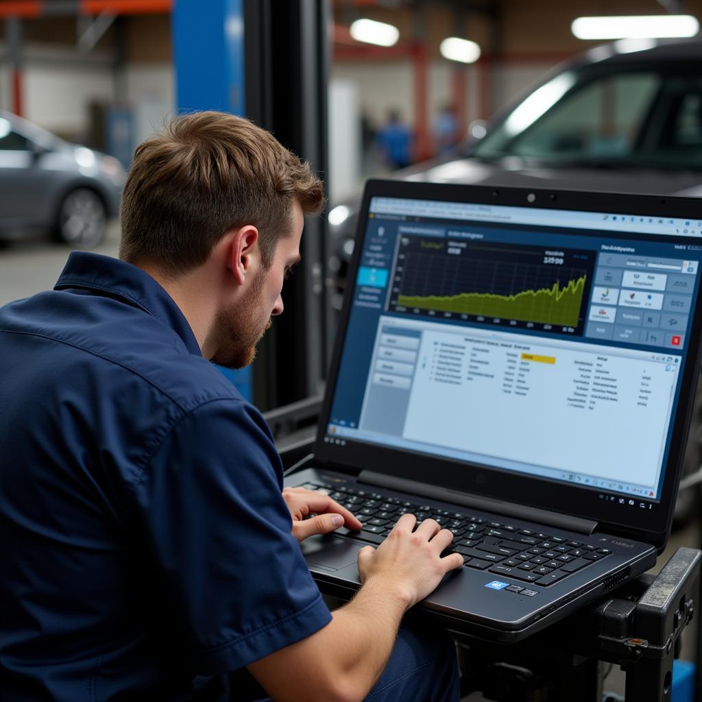 Mechanic Using Remote Diagnostics Software