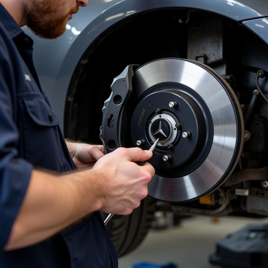 Inspecting Mercedes Benz Brake Pads