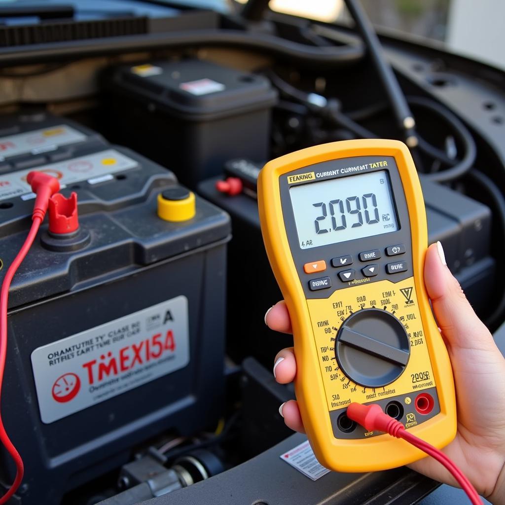 Multimeter Measuring Parasitic Drain on a Car Battery