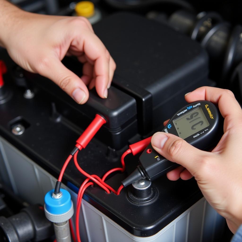 Multimeter Test on a Car Battery