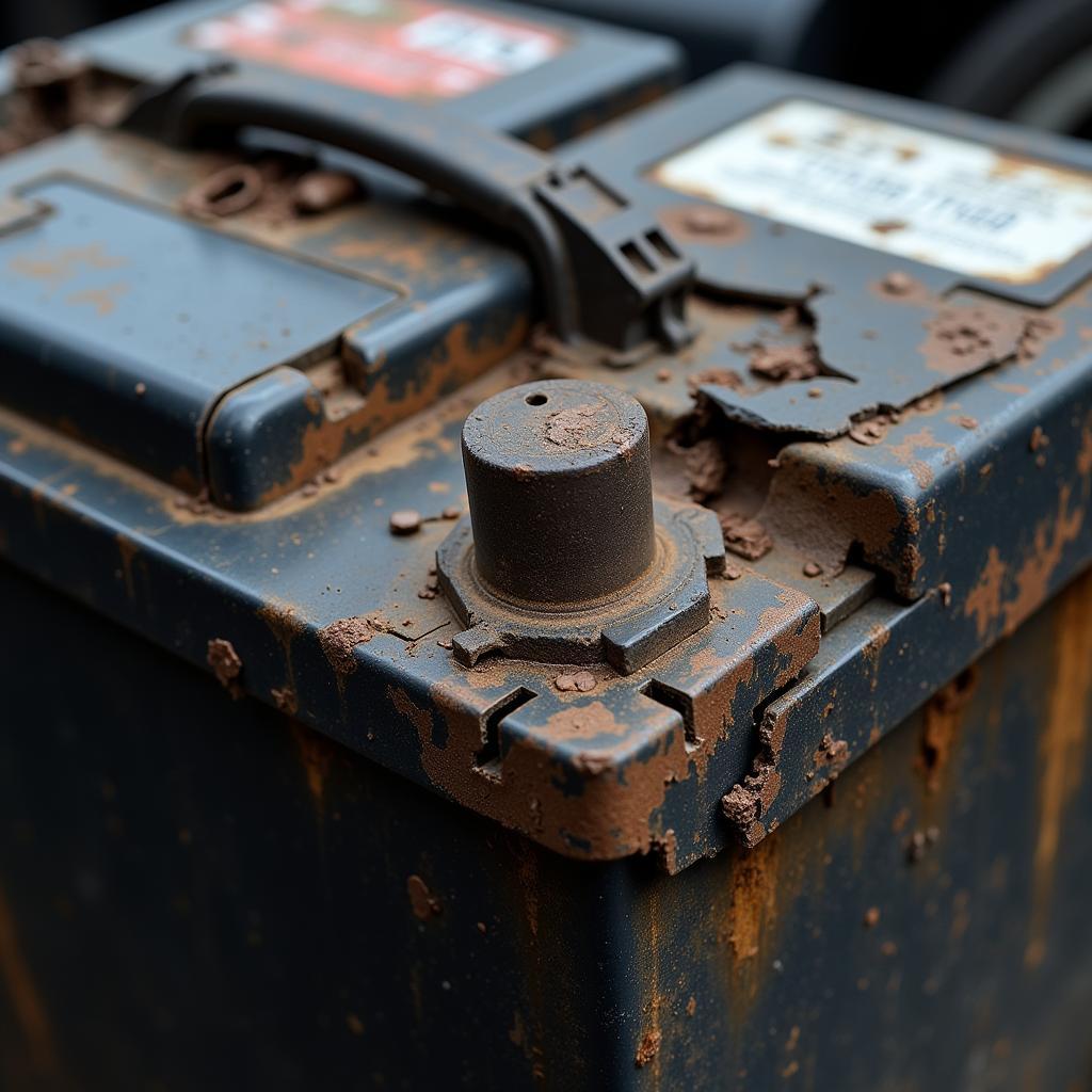 Old and Damaged Car Battery