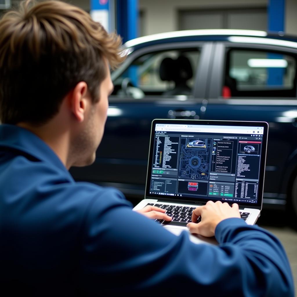 Technician Performing Remote Car Diagnostics