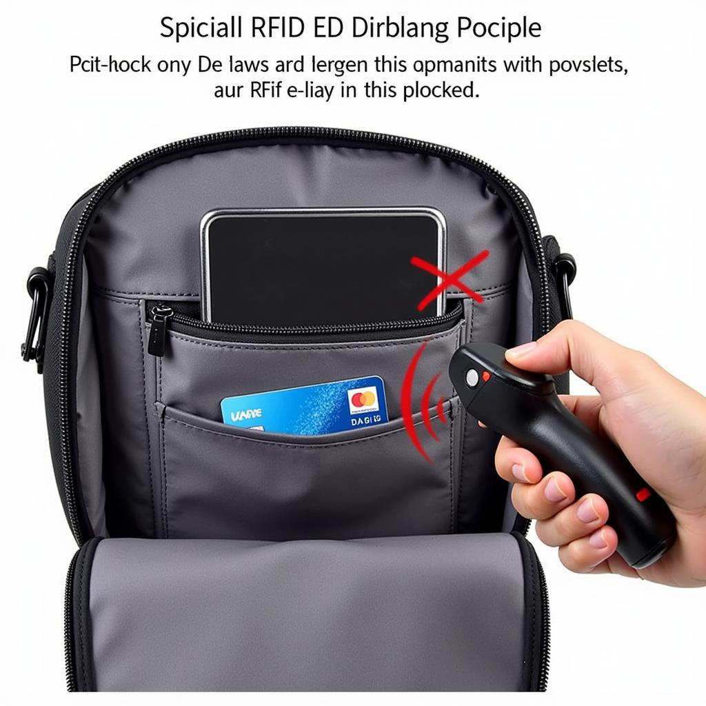 Inside view of an anti-theft bag with RFID blocking pocket