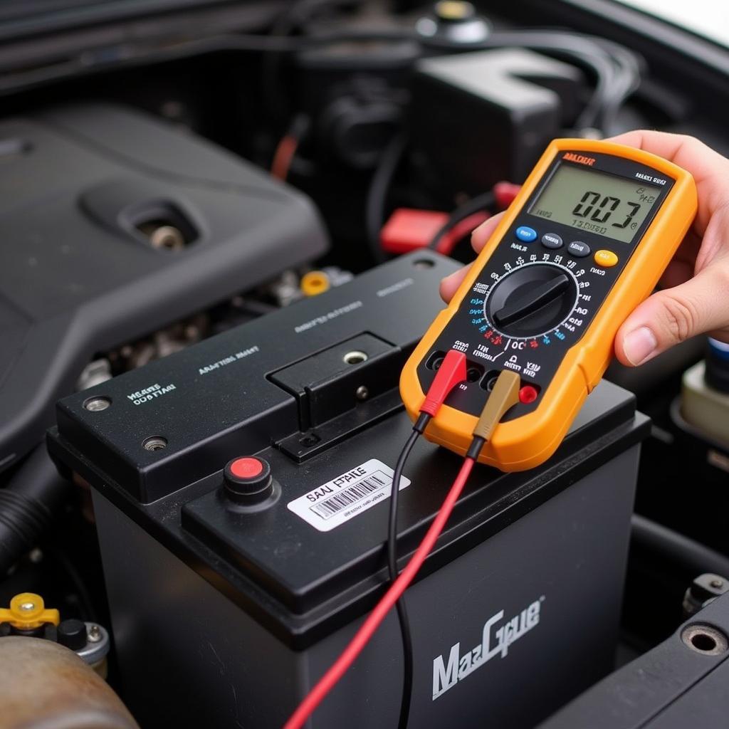 Testing a car battery with multimeter