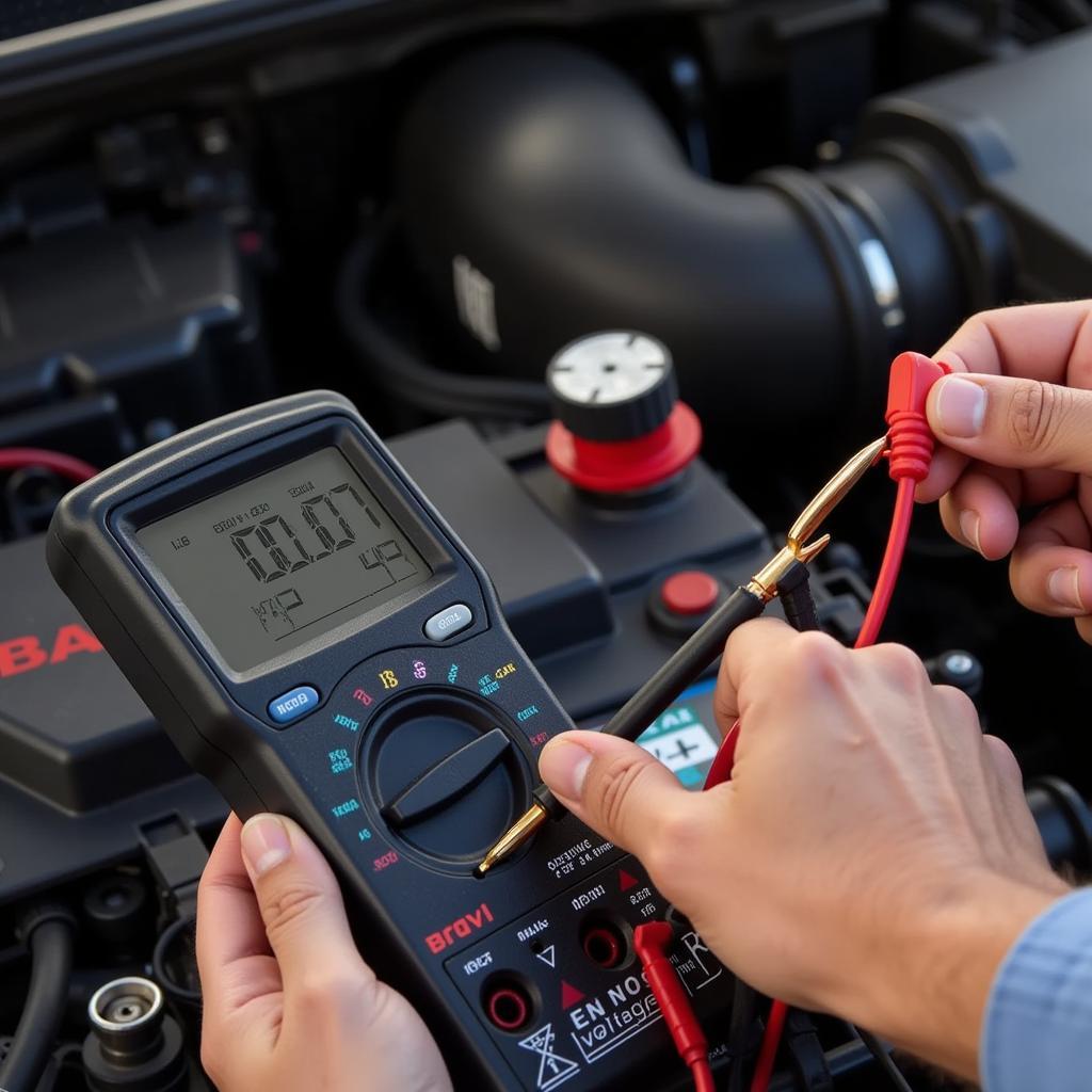 Testing car battery with a multimeter