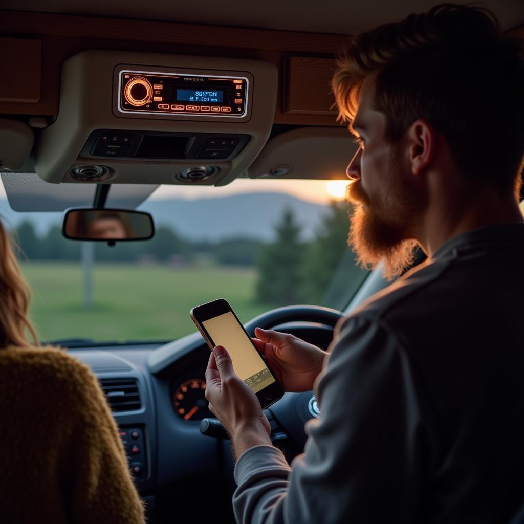 Testing the New Car Radio in a Caravan