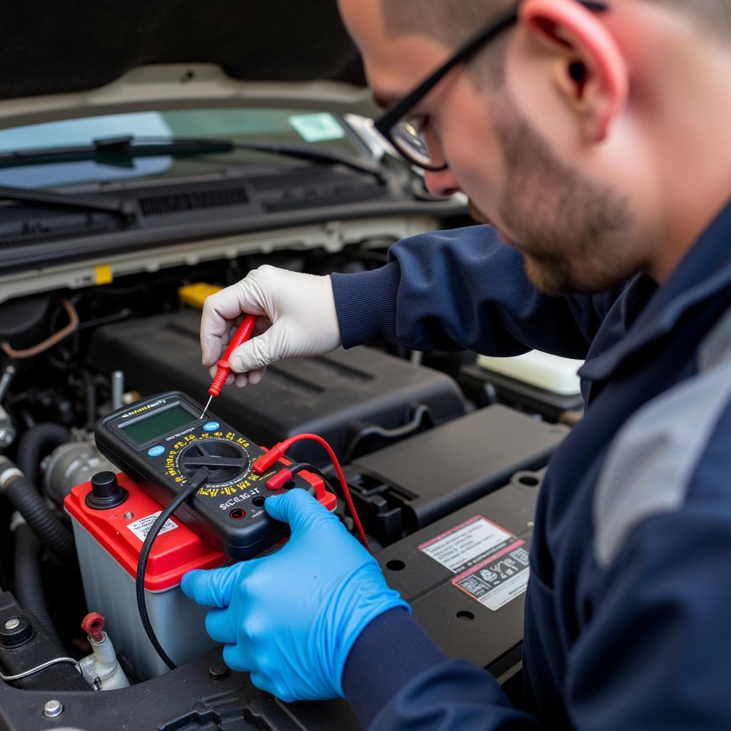 Testing Truck Battery with Multimeter