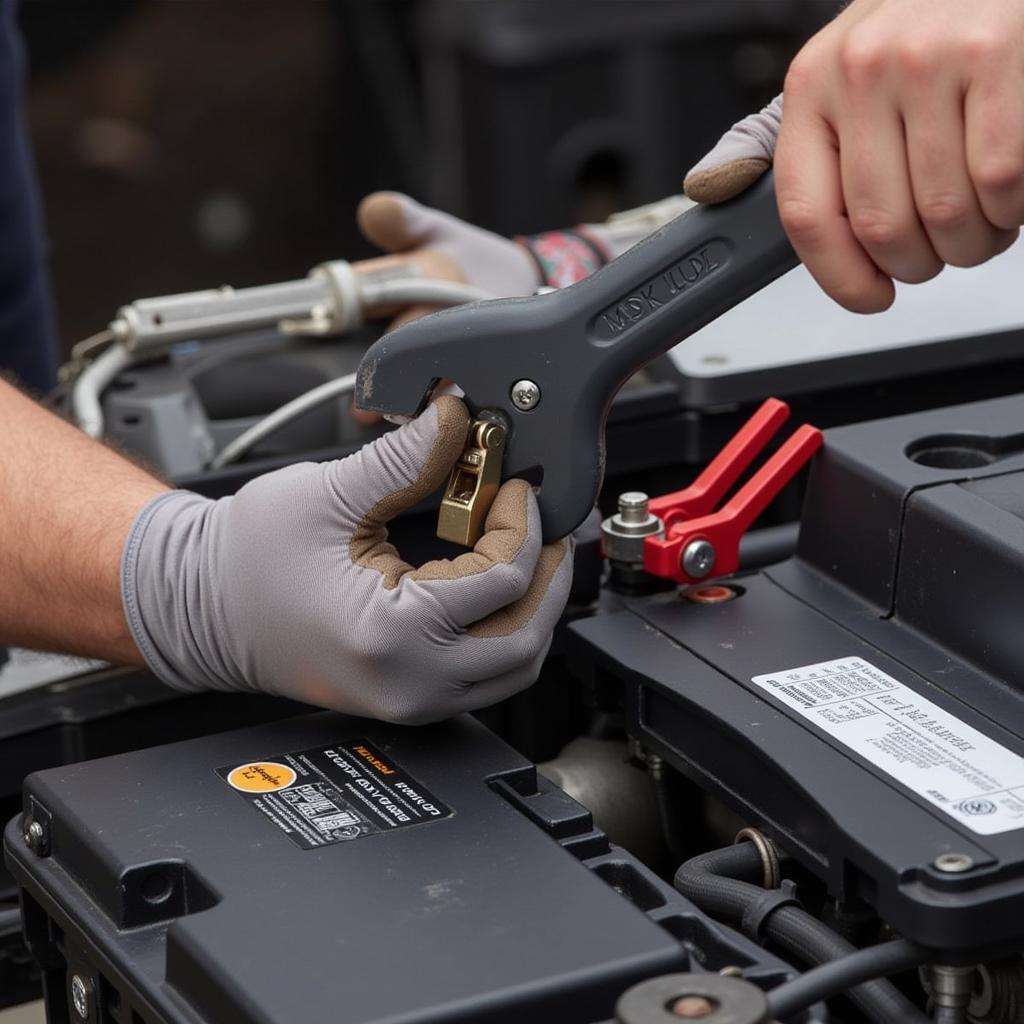 Tightening a Car Battery Terminal