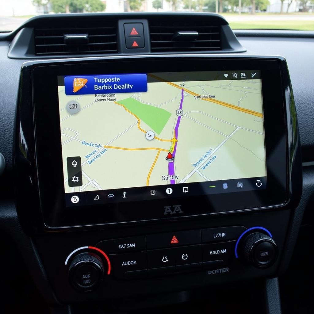 Touch screen car radio displaying GPS navigation