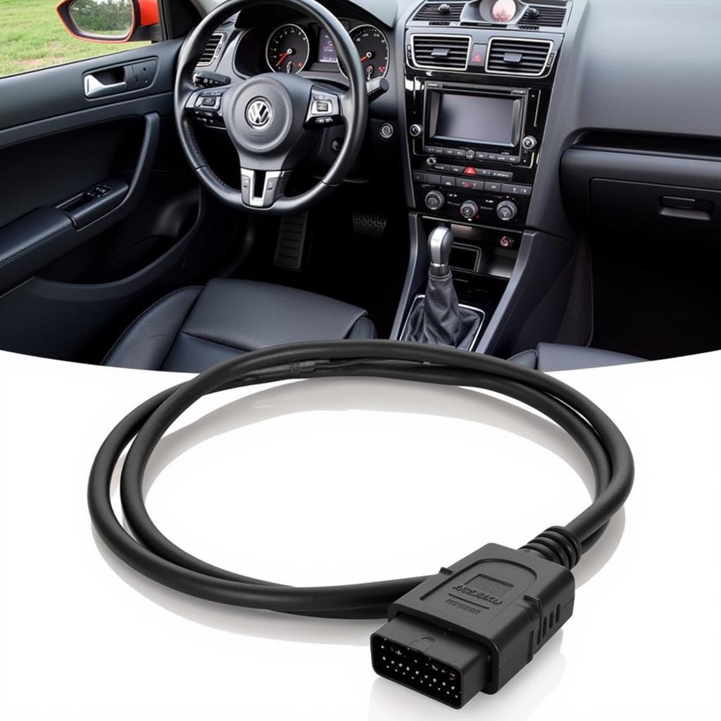 VCDS Cable Connected to Car's OBD Port