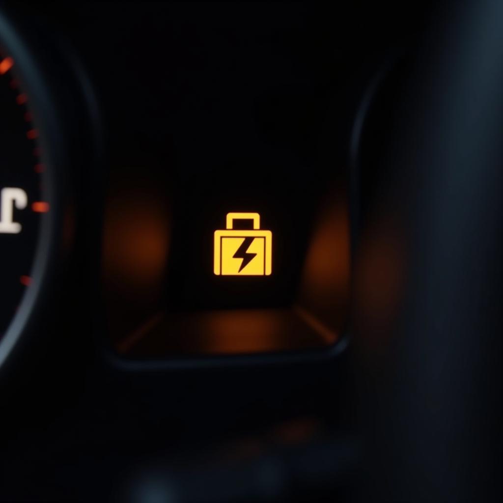 Yellow Battery Light Illuminated on a Car's Dashboard