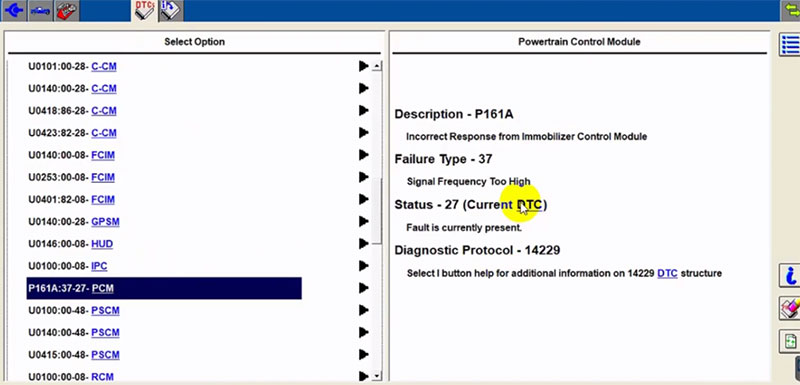 Use the IDS software to scan and read the current error codes, including P161A